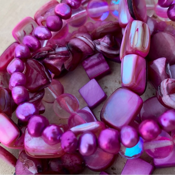 Genuine Pink Purple Freshwater Pearl & Mother Of Pearl Shell Bead Bracelets - Picture 2 of 14